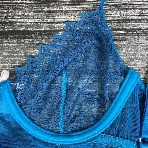 Escante’ Blue Sheer Lace Short Sleep Dress M Size M