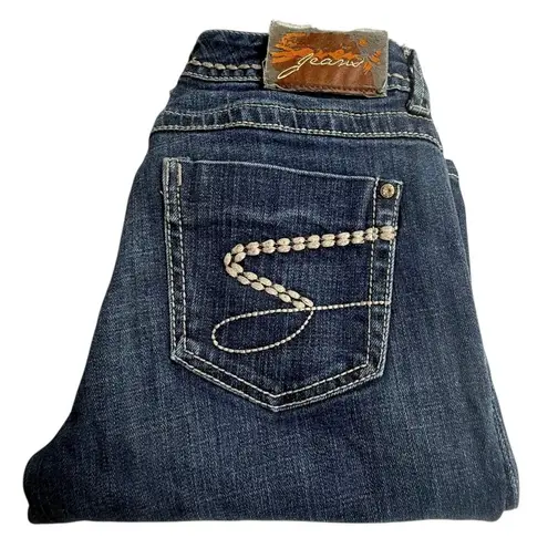 VTG Seven BLUE JEANS Women's 28x30 Rhinestones Embroidered Stitched Cotton Denim Size 28