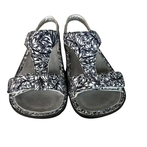 Alegria Keli Sandals Womens Size 38 Black White Floral Comfort Leather Open Toe