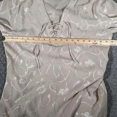 Selene Sport Womens Large Beige Shift Dress Pullover Polyester Floral Embroidery Tan