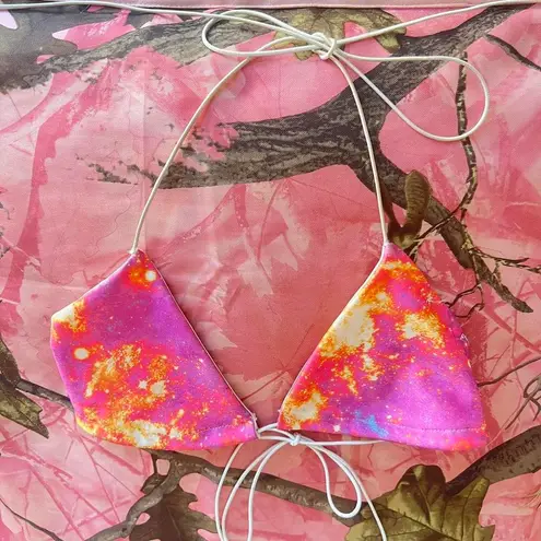 Boohoo y2k pink galaxy print bikini top 