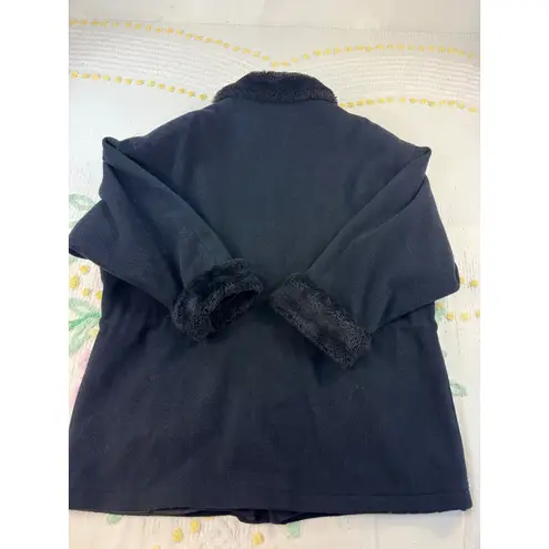 Larry Levine Black Wool Blend Faux Fur Collar Cuff Winter Coat Women's Size 12