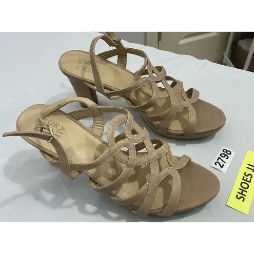 Womans Naturalizer Cameron 10 M Tan Faux Leather Strappy Sling Back Heel Sandals Brown