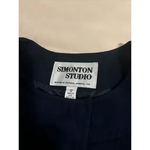 Simonton Studio Women's 2 Piece Skirt Jacket Size 12 Black Long Sleeve Button