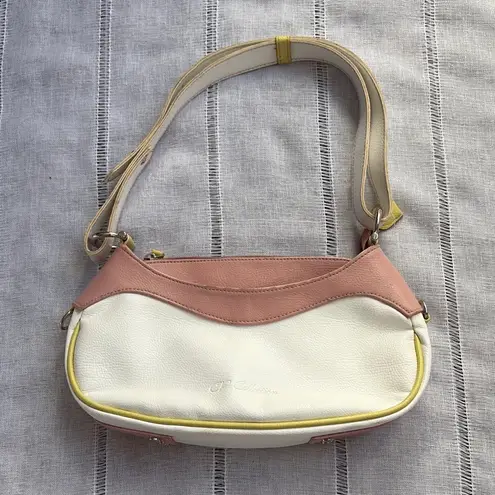 Vintage Cream Shoulder Bag with Pastel Pink and Green Detailing.