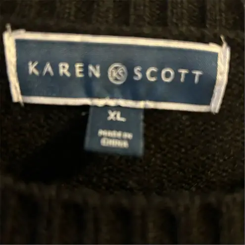 Karen Scott Women's XL Black Christmas Sweater Santa & Reindeer Design