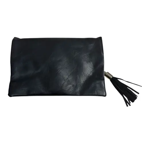 Shiraleah Chicago Tassel Clutch Black Purse Zipper Top Flap Front Faux Leather
