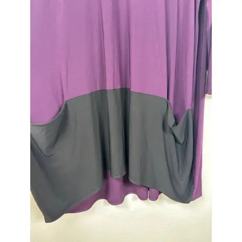 Sun Kim Women's Tunic Dress Size L Purple Black 3/4 Sleeve Pockets USA Made Size L