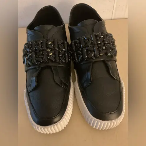 Karl Lagerfeld women black leather platform Jules sneakers Size 8