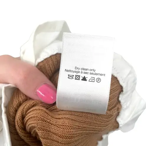 Veronica Beard Rocha Poplin-paneled Merino Wool Sweater In Camel Size XS - Image 10