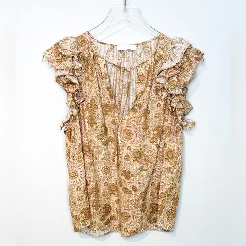 Ulla Johnson Elisa Meadow Floral Print Ruffle Tan Pink Top Shirt Blouse Size 4 - Image 3