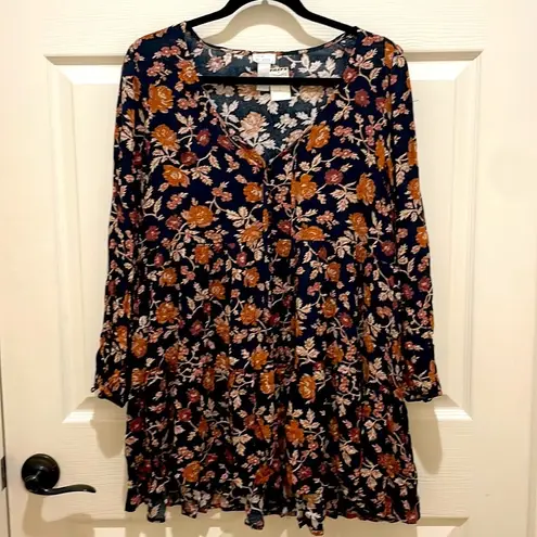 West of Melrose NWT-  Black & Brown Floral Long Sleeve Baby Doll Dress Small