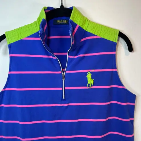 Polo Golf Ralph Lauren Women's 1/4 Zip Shirt Blue Pink Sleeveless Big Pony Large