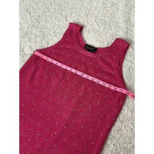 Gorgeous Vintage 70s L Suzelle Raspberry Pink Gold Studded Knit Tank Top Ramie Size L