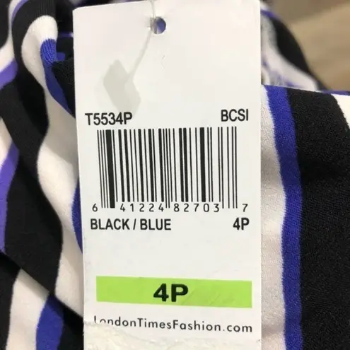 London Times Techno Stripe Jersey Sheath Dress In Open Blue Size 4P NWT