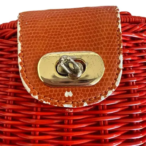 Maggi B Shoulder Bag Wicker Purse Square Bag Burnt Orange 7" L x 5" H 17" strap