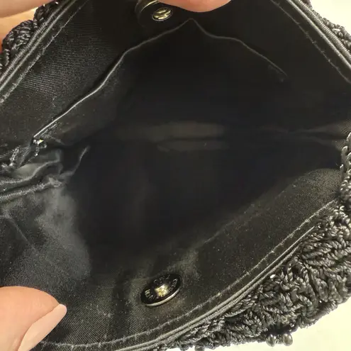 Vintage 90's Black Small Beaded Crochet Purse Crossbody Bag Retro Old Money Boho