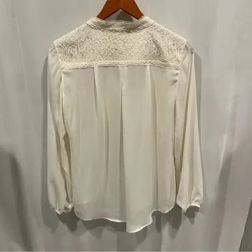 Creamy lace trim sheer boho button front blouse elastic cuffs pockets Size 10 - Image 5