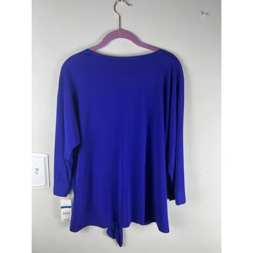 kim rogers  Royal Blue Button Front Tie Hem Top XL NWT Career Blouse