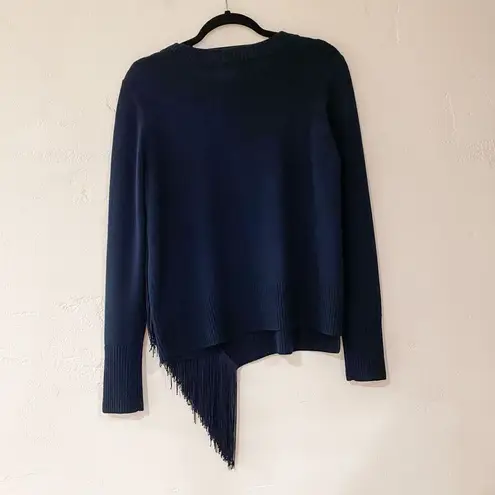 Milly Wool Fringe Sweater in Navy Blue Medium