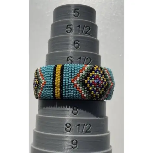 Vintage Handmade Navajo Indian Beaded Bracelet White Blue Red Yellow Sz 7.5”