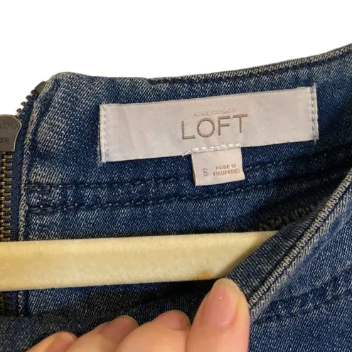 Loft Ann Taylor  Blue Jean Like 3/4 Sleeve High Neck Mini Dress Size Small