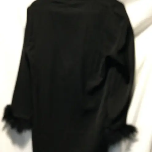 Black Long Sleeve Button Down Shirt Top with Faux Fur Cuffs Women's siize S