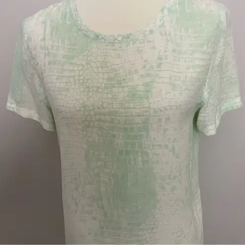 Equipment Femme Top Short Sleeve 100% Silk Reptile Snake Print Green Cream
