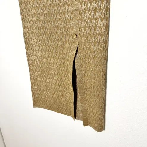 Michael Kors Women Logo knit long Skirt Metallic Husk Slit NWT Size L $110