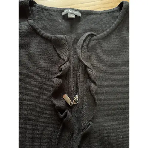 Talbots  Women Size Medium Full Zip Ruffle Cardigan Sweater Cotton Blend Office