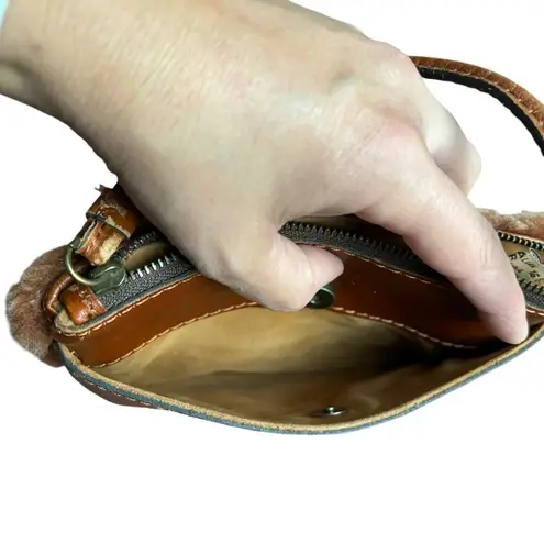 Patricia Nash Piedmont Laser Cut Sherpa Tan Italian Leather Wristlet