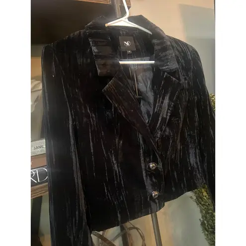 NU Denmark Crushed Velvet Crop Double Button Jacket Black Womens Size Small