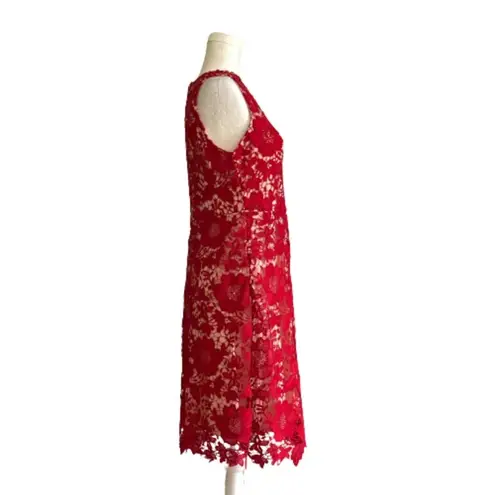 ECI New York Red Floral Lace Overlay Sleeveless Knee Length Holiday Dress Size 6
