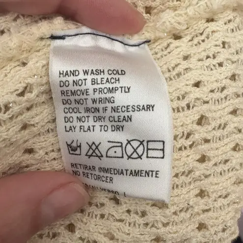 Liz Sport Vintage Beige Open Knit Sweater Metallic Shimmer Pullover Large