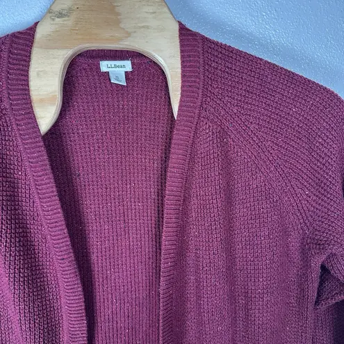 LL Bean Organic Cotton Blend Open Cardigan Sweater Womens XL Burgundy Speckled Red