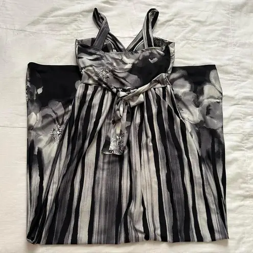 Y2K Black and white stripe and floral print maxi babydoll dress Gray