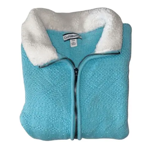Croft & Barrow Cardigan Womens Teal Open Zip Front Textured Knit Sherpa