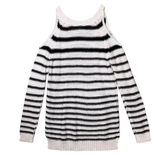 La Classe Couture Sweater Womens XS Black White Striped Cold Shoulder Pullover