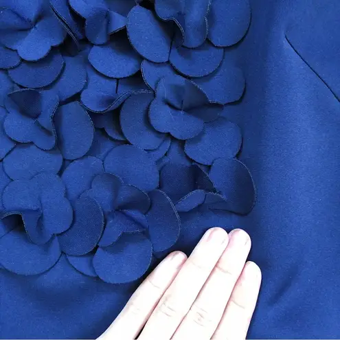 Eliza J • navy blue shift dress scuba knit floral embellished appliqué sheath