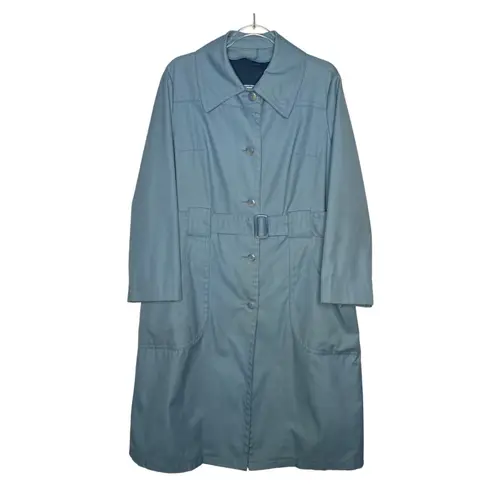 London Fog 1960s Blue Belted Rain Coat With Big Pockets fall winter large
