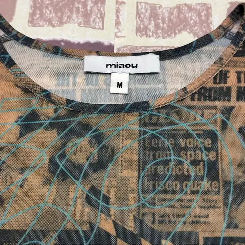 Miaou Graphic Mesh Top in Black and Tan Size M Brown Size M