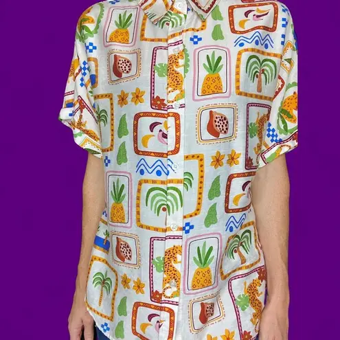 Milk and Honey Tropical Plants Animal Fruit Button Down Shirt