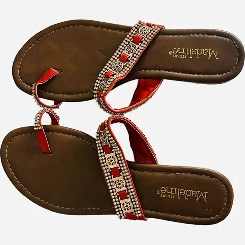 Madeline Stuart Brand New Womens Stuart Madeline Rhinestone& Gold Hardware Toe Sandals - Sz 10