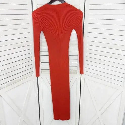Dress Forum Ribbed Knit Cardigan Duster Sweater Dress Orange Small