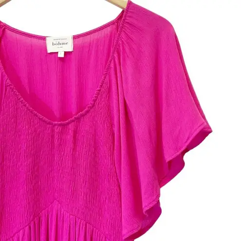 Bohme Saltwater Smocked Midi Dress Fuchsia Hot Pink Magenta Women’s Size Large