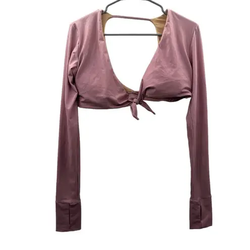 Niyama Sol Long Sleeve Knotty Bra Crop Top in Rose Petal Size L/XL Pink Size L