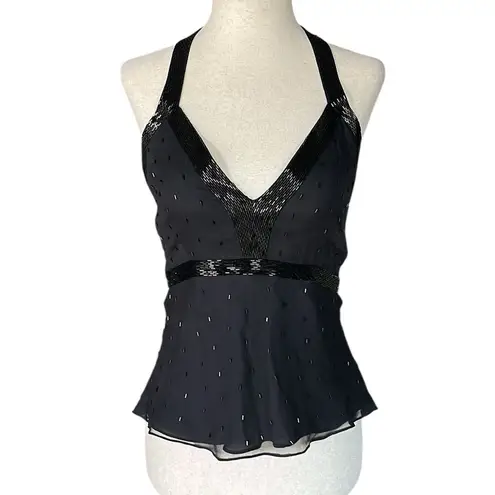 Tokyo Denim Black Silk Beaded Halter with exposed Back