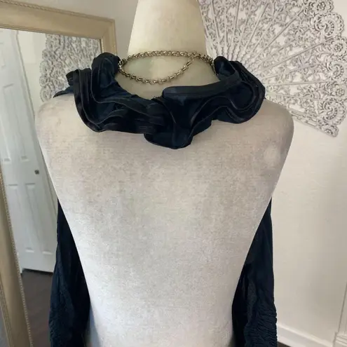 Early 2000's Black Cotton Ruffle Frilly Gothic Halter Top Plus Size 2X / XXL