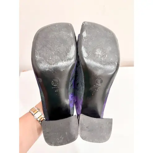 Dries Van Noten Brocade Floral Square Toe Mule Sandals Purple Women's Size EU 40