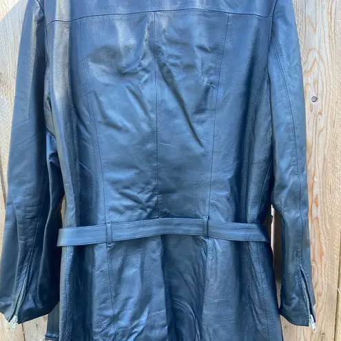 Newport News Women's 90s leather black trenchcoat size 6
